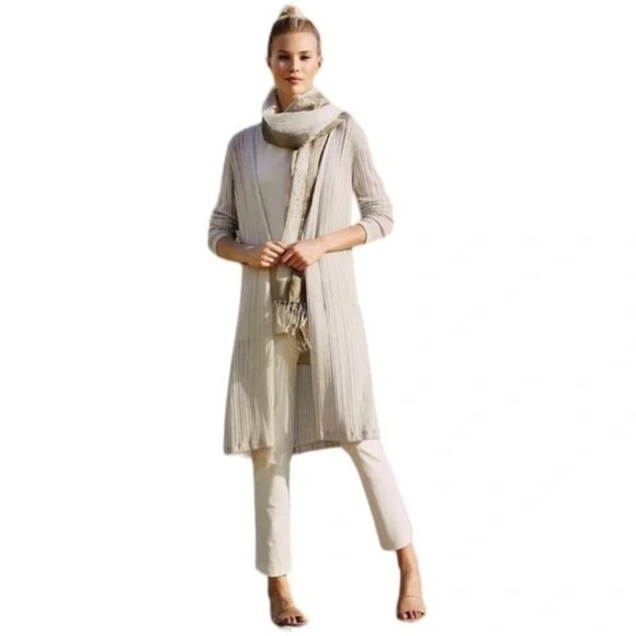 Eileen FisherLinear Sleek Tencel Open Duster Cream Cardigan - Picture 6 of 6